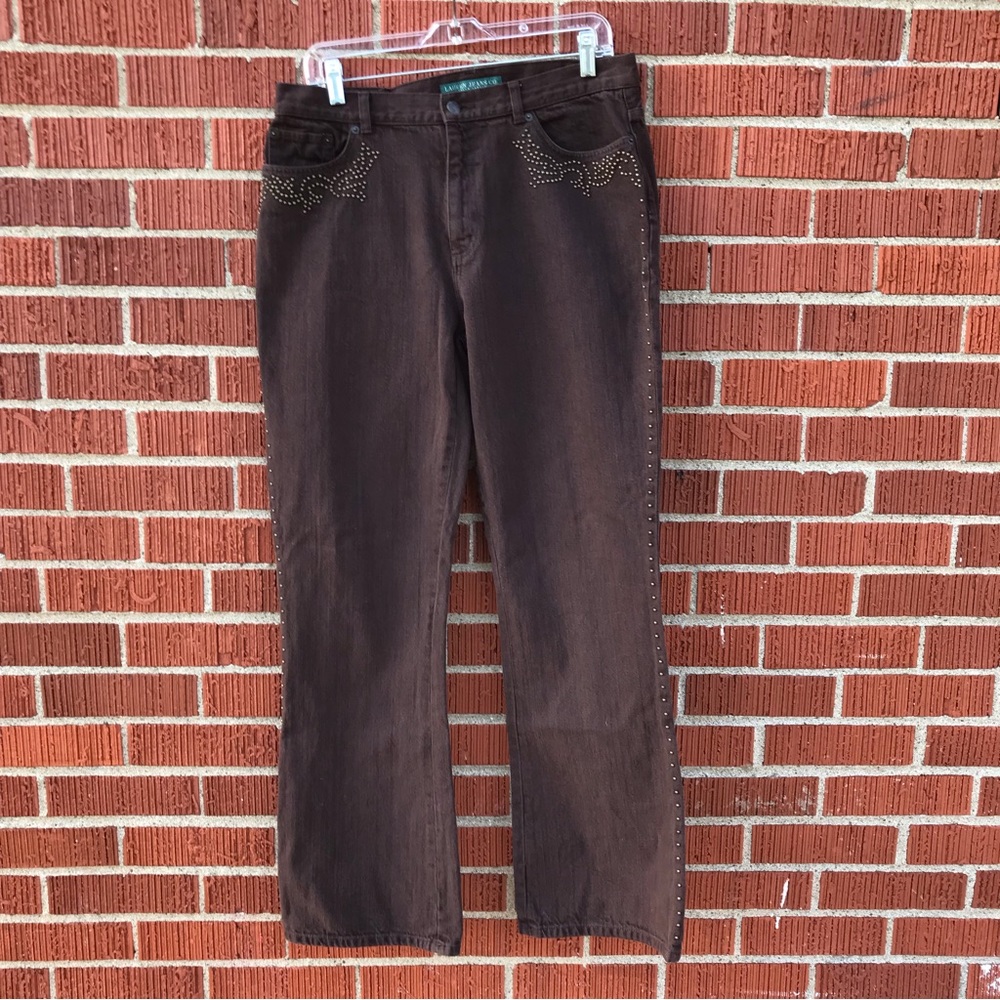 Ralph Lauren Jean Co womens brown jeans sz 12  western boot cut …embellished